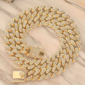 Yellow rhinestone Cuban Link Necklace 15.5”